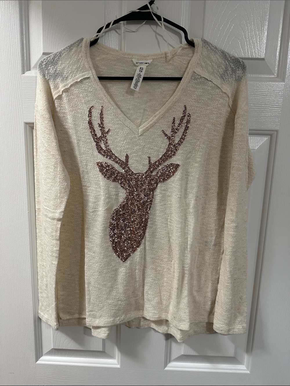 Bethany Mota Cream V-Neck Sweater with Rose Gold Glitter Deer bundle of 14!!!